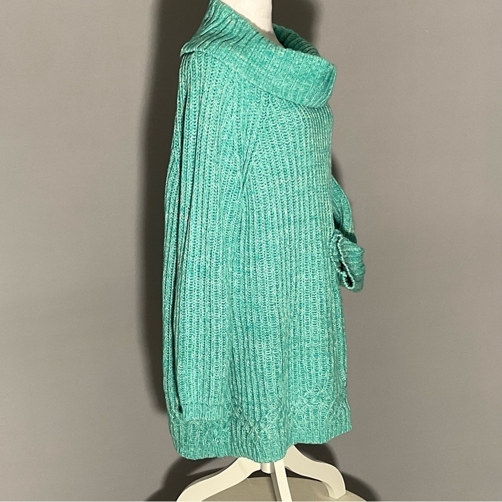 Coldwater Creek Plus Size 1X Green Cotton Blend Cowl Neck Tunic Sweater - Picture 9 of 16